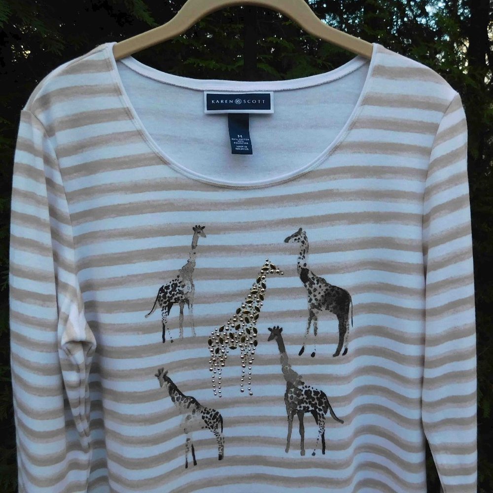 Karen Scott Striped Giraffe Shirt Sz-M NWT - Picture 2 of 3